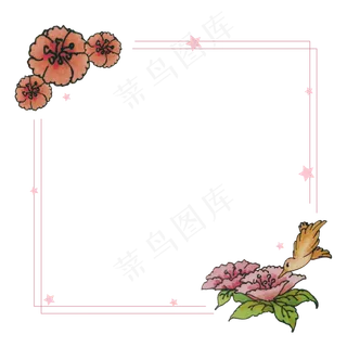 花鸟边框春花与小鸟可爱粉色五星,免抠元素