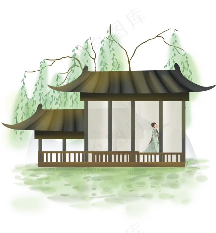 中国风庭院里,免抠元素(2000*2158px 300 dpi )psd模版下载