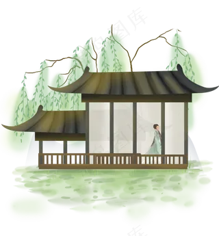 中国风庭院里,免抠元素