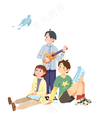 青年节青年人物装饰画,免抠元素