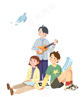 青年节青年人物装饰画,免抠元素