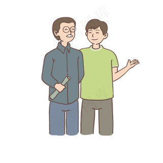 父亲节老父亲和儿子温馨场景手绘