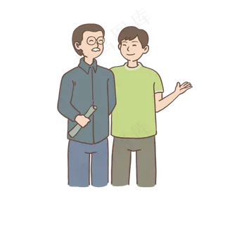 父亲节老父亲和儿子温馨场景手绘