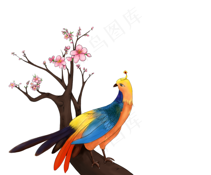 春天桃花枝花鸟报春,免抠元素