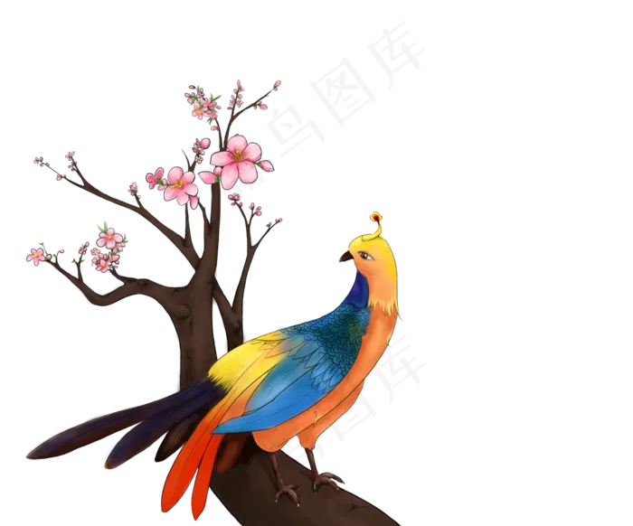 春天桃花枝花鸟报春,免抠元素