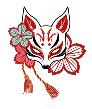日本浮世绘风格猫面具,免抠元素