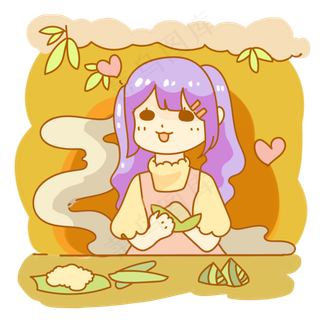 可爱的包粽子女孩png