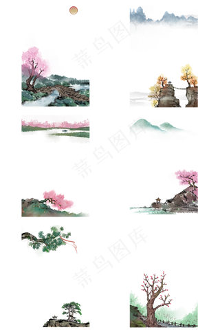 水墨山水风景边框合集