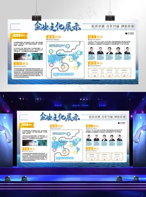 文化墙蓝色简约大气时尚企业文化展示展板
