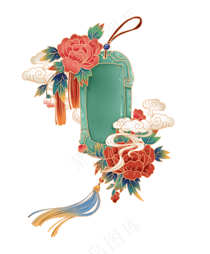 复古风牡丹装饰的华丽玉坠,免抠元素