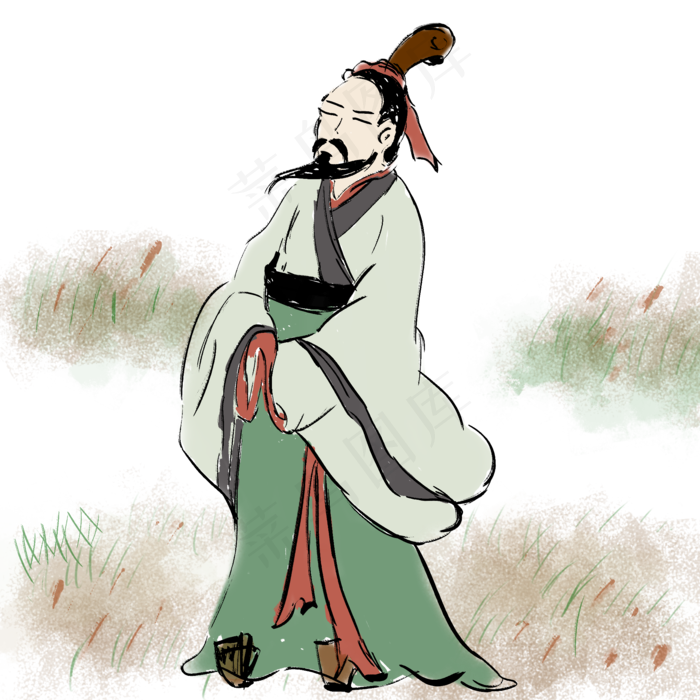 手绘水墨屈原免扣(2000X2000(DPI:300))psd模版下载