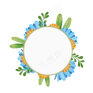 清新夏天花朵树叶边框,免抠元素