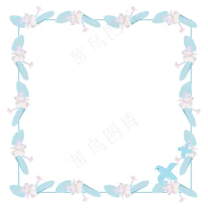 春夏浅蓝色正方形花鸟边框,免抠元素