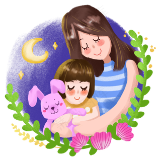 母亲节卡通母女幸福生活之一起睡,免抠元素