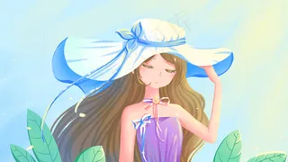 蓝色唯美卡通清凉夏季大暑节气度假服装配图