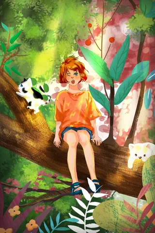 唯美治愈清新夏景夏至春天少女大树春分阳光