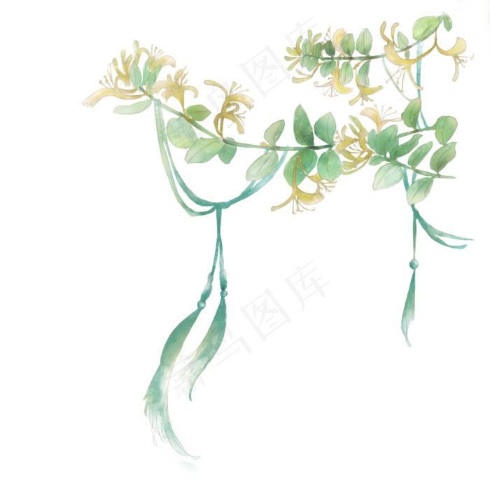 古风素材水彩流苏金银花(2126X2126(DPI:300))psd模版下载
