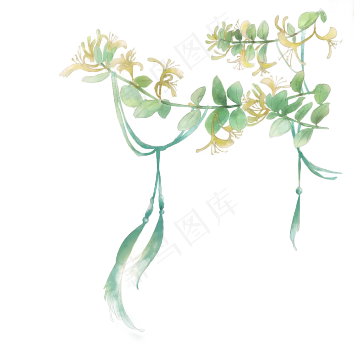 古风素材水彩流苏金银花(2126X2126(DPI:300))psd模版下载