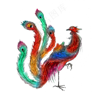 凤凰涅槃神鸟七彩百鸟朝凤PNG神兽,免抠元素