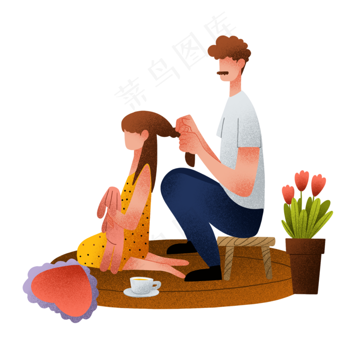 父亲给女儿梳辫子