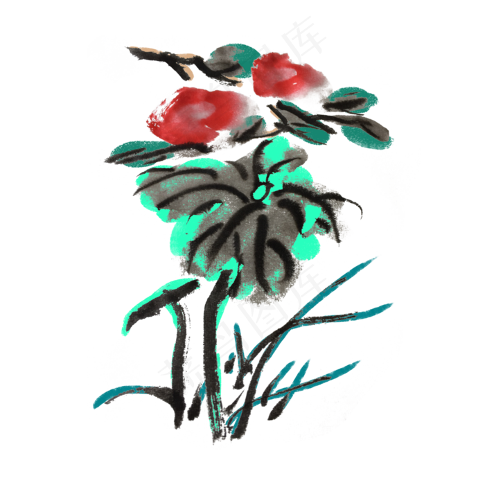 墨迹风夏天荷花手绘插画