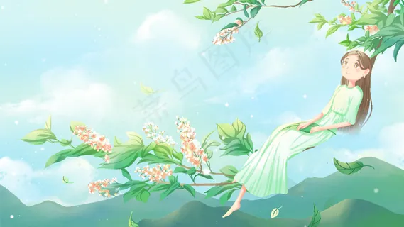 蓝色绿色唯美卡通小清新治愈夏季小暑配图 蓝色绿色唯美卡通小清新治愈夏季小暑配图