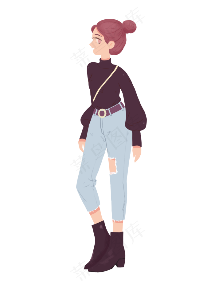 女神节女王节丸子头春节穿搭png格,免抠元素