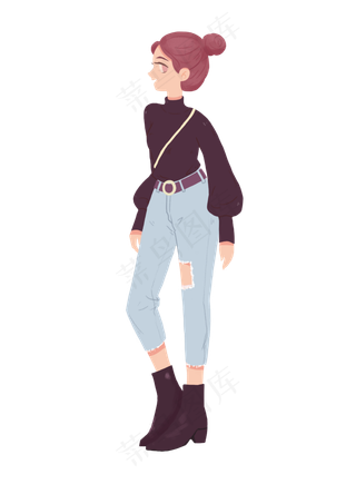 女神节女王节丸子头春节穿搭png格,免抠元素