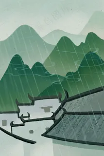 绿色系春天中国风清明节谷雨徽派建筑