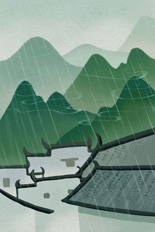 绿色系春天中国风清明节谷雨徽派建筑