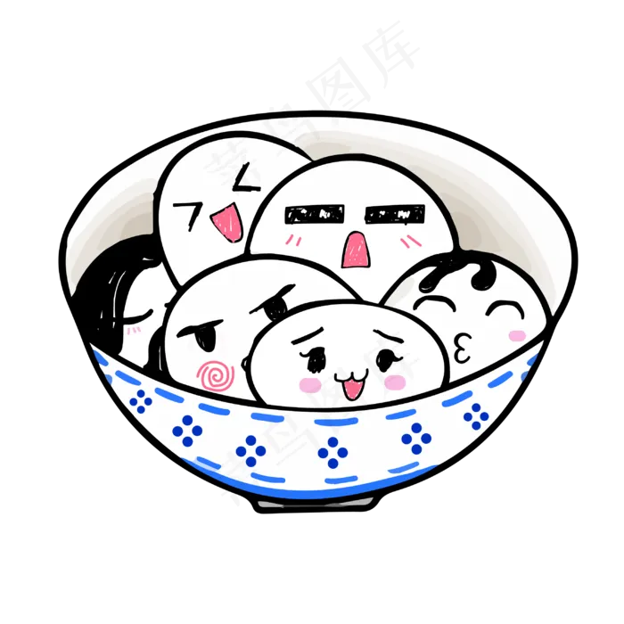 碗里的汤圆可爱表情,免抠元素(3000*3000px 72 dpi )ai矢量模版下载