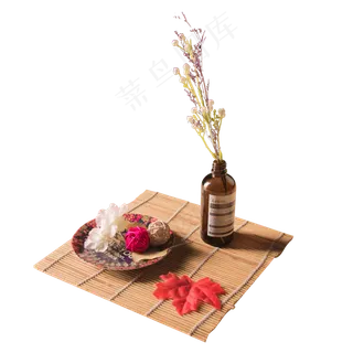 红色叶子和花瓶免抠图