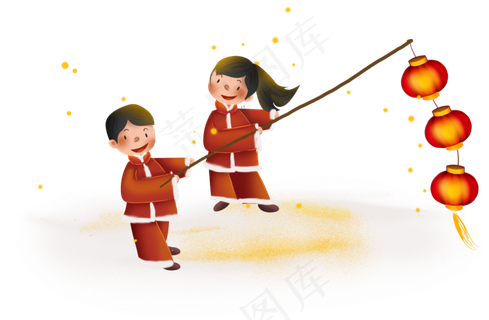 新年拿灯笼的儿童,免抠元素
