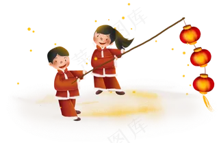 新年拿灯笼的儿童,免抠元素