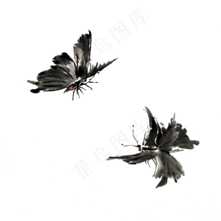 国画水墨墨蝶蝴蝶PNG,免抠元素