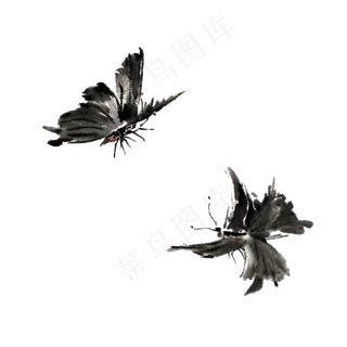 国画水墨墨蝶蝴蝶PNG,免抠元素