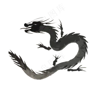 图腾水墨龙剪影纹饰PNG,免抠元素