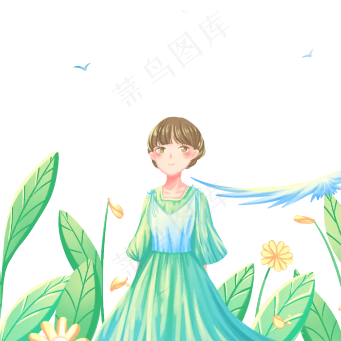 绿色唯美卡通治愈清新夏季夏景少(2000X2000(DPI:300))psd模版下载