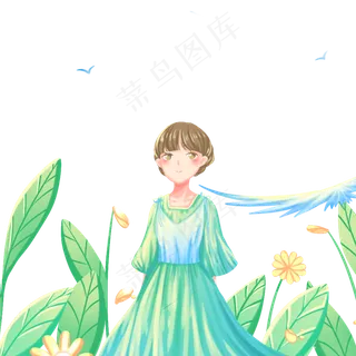 绿色唯美卡通治愈清新夏季夏景少