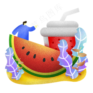 小暑大暑节气手绘西瓜果汁清凉消