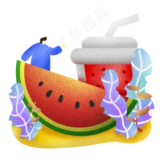小暑大暑节气手绘西瓜果汁清凉消