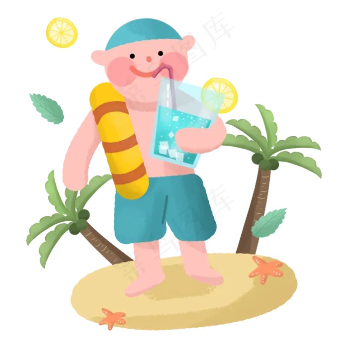 夏日夏天夏季男孩拿着游泳圈喝饮(2362X2362(DPI:300))psd模版下载