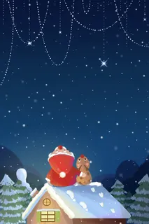 圣诞节圣诞老人和驯鹿看星空 圣诞节圣诞老人和驯鹿看星空