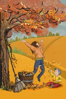 秋分节气扫落叶插画