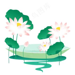 盛开的荷花荷叶和小船