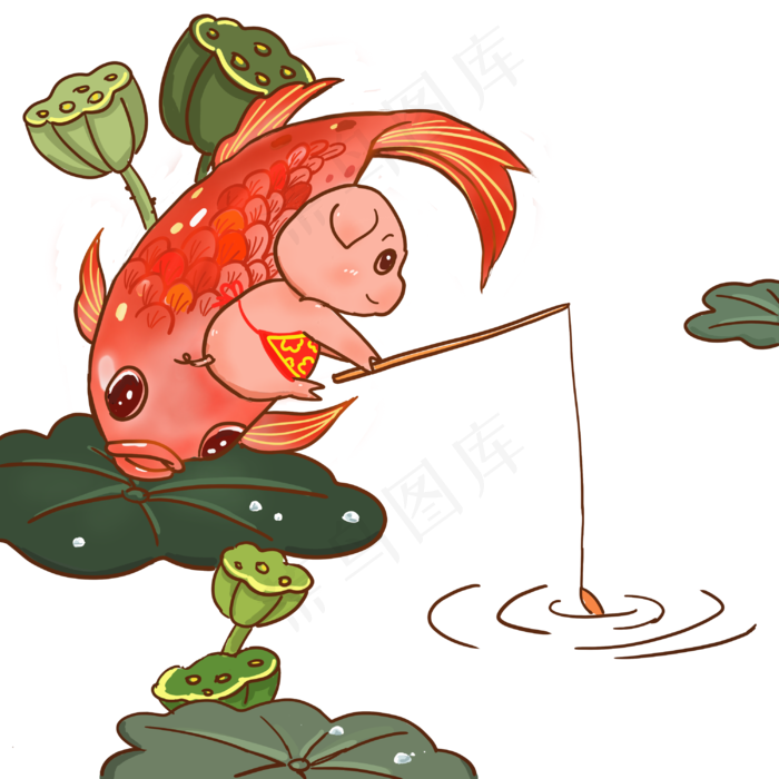 金猪锦鲤荷花莲蓬钓鱼(3000X3000(DPI:300))psd模版下载
