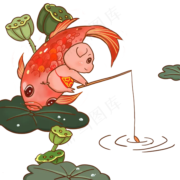 金猪锦鲤荷花莲蓬钓鱼(3000X3000(DPI:300))psd模版下载