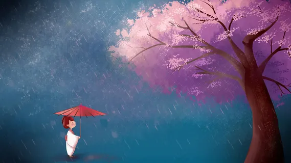 春分谷雨樱花撑伞日本和服女子 春分谷雨樱花撑伞日本和服女子