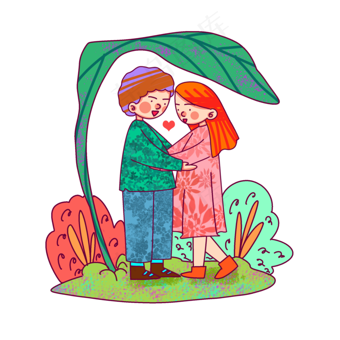 卡通风格情侣踏青出游