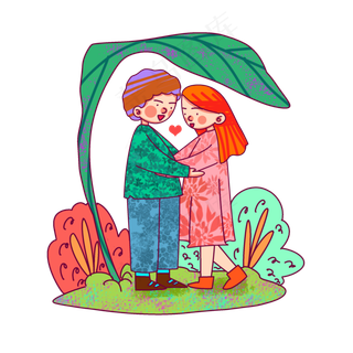 卡通风格情侣踏青出游